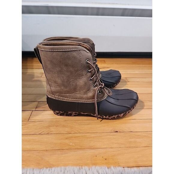 Marley Lilly Duck Boots Women Size 6 Brown Waterproof Rain Boots Leopard NICE - Picture 3 of 9